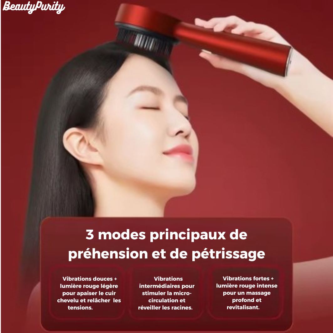 Peigne de Massage électrique à vibrations, 3 Modes, thérapie à la lumière rouge